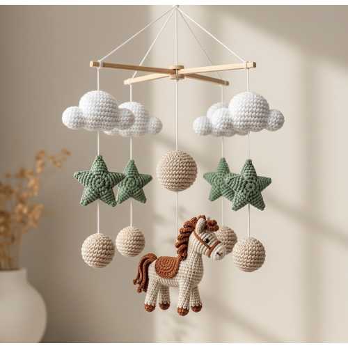 Handmade Horses Baby Mobile, Crochet Horses Baby Nursery, Crochet Horse Theme Baby Mobile, Baby Shower Gift, Boho Cowboy Mobile