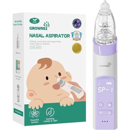 GROWNSY Nasal Aspirator for Baby, Electric Baby Nose Sucker, Automatic Nose Cleaner with Larger Suction Chamber and More Powerful Suction, Music and Light Soothing Function, Purple