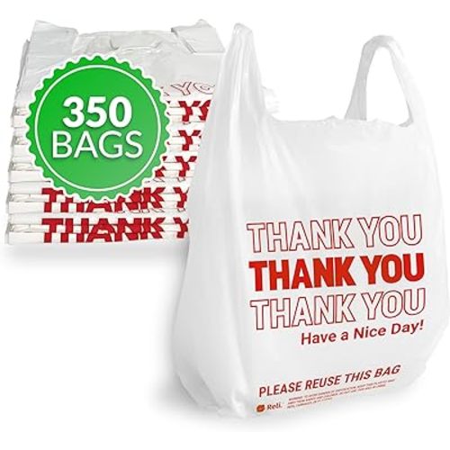 Reli. Thank You Plastic Bags (350 Count) (11.5" x 6.5" x 21") (White) - Grocery, Shopping Bag, Restaurants, Convenience Store