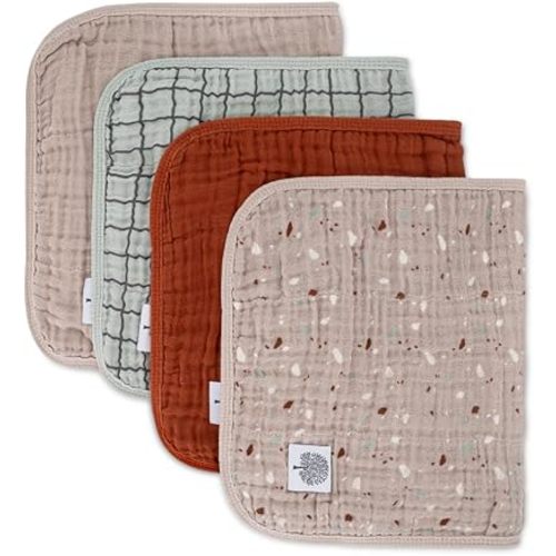 Parker Baby Co. Large 100% Cotton Muslin Burp Cloths, 4-Pack - Pebble