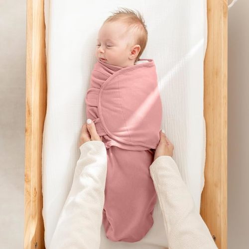 Comfy Cubs Easy Swaddle Blanket, 3 Pack - 100% Cotton Newborn Wrap, Small for 0-3 Months Infants, Breathable and Durable Sleep Sack for Babies - Blush, Mauve & Mulberry