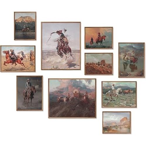 Western Cowboy Decor Western Wall Decor,Rustic Old Southwestern Wall Art Vintage Cowboy Oil Paintings,Horse Riders of Mid-Century Art Prints Ranch Lunar Landscape Wall Art,Southwestern Artwork Aesthetic Posters for Gallery Bedroom Bathroom Decoration,Unfr