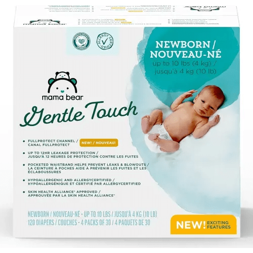 Amazon Brand - Mama Bear Gentle Touch Diapers, Size Newborn, 120 Count (4 packs of 30)