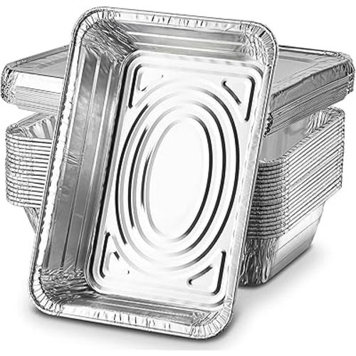 9x13 Aluminum Pans with Lids, Half-Size Deep Disposable Foil Pans, 25 Pack, Freezer & Oven Safe for Baking, Roasting, Casseroles