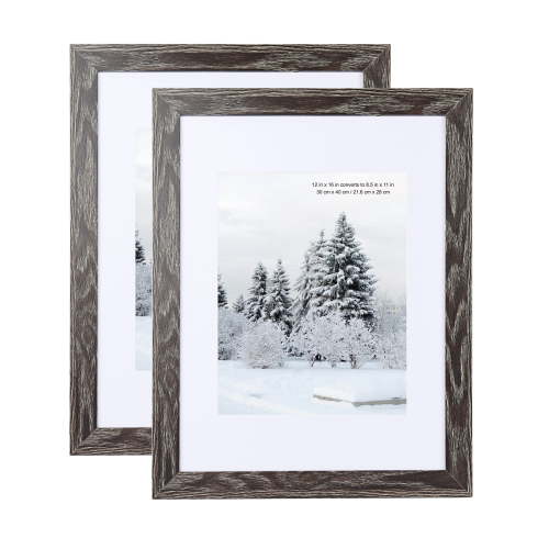 Scholartree 2 PACK 12 x 16 Wood Gallery Picture Frames, 12x16 Matted to 8.5x11 Wall Frames, Dark gray