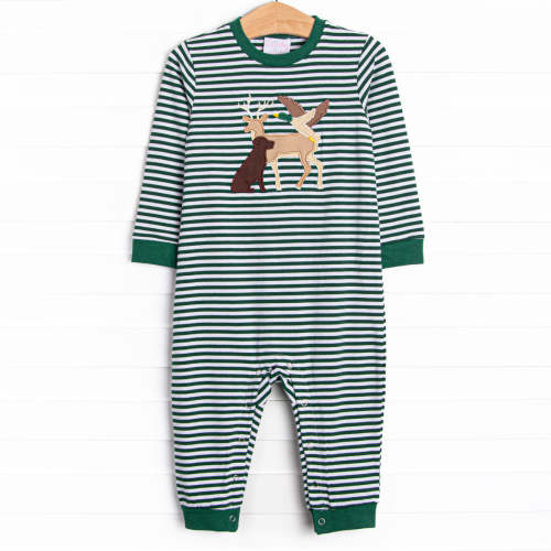 Hillside Hunt Applique Romper, Hunter Green – Stitchy Fish