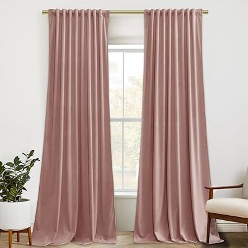 StangH Pink Curtains for Girls Bedroom, Soft Smooth Velvet Room Darkening Window Drapes 84 inches Back Tab Privacy Home Decor for Kids, Dusty Pink, W52 x L84, 2 Panels