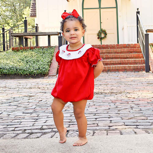 Happy Santa Red Embroidered Quinn Bubble