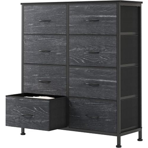 Sweetcrispy 8 Drawer Fabric Dresser for Bedroom, Tall Dresser, Black Wood