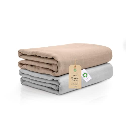 Salt Earth 100% Organic Cotton GOTS Certified 2-Layered Swaddle Baby Blanket, 2 Pack,47"x47" Receiving Blankets for Swaddling,Wrap for Boy & Girl, Newborn Baby Essentials, Registry (2 Solid Colour)