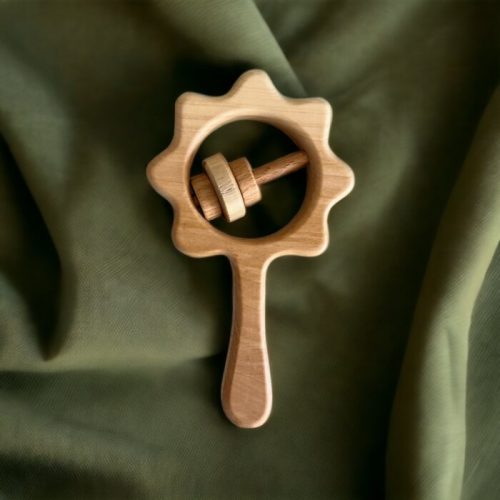 Handmade wooden rattle toy Sun - OakPineToys
