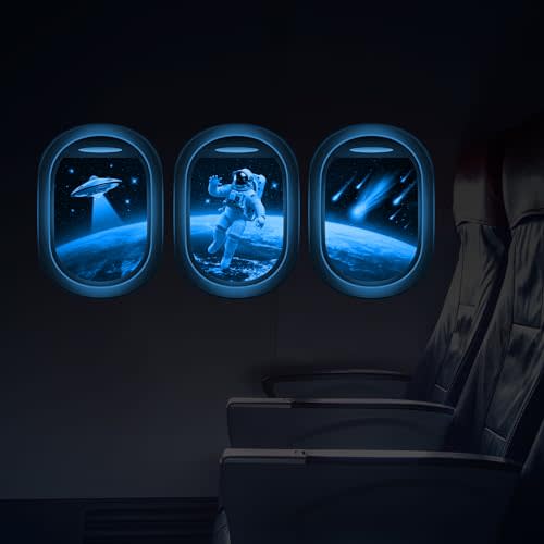 Glow in The Dark 3D Space Wall Decals, Set of 3 Galaxy Window Stickers for Wall, Space Themed Room Decor for Kids Boys (Blue)