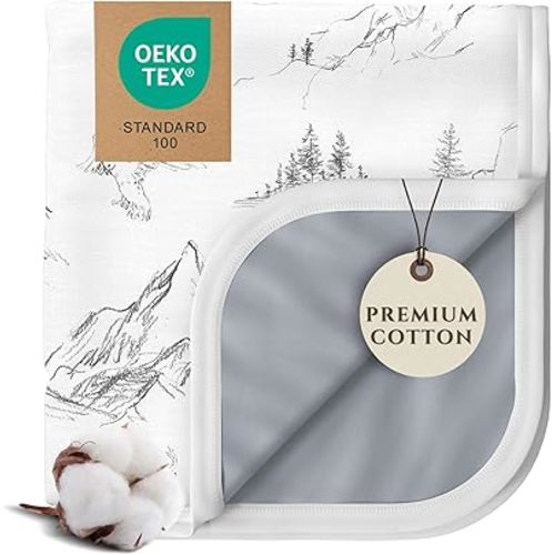 Pobibaby Premium 3-Layer Baby and Toddler Blanket – Ultra-Soft Cotton Blend, Breathable Baby Blankets for Boys & Girls, 50''x50'' Soft Blanket, Neutral Design (Explore Monochrome)