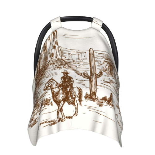 Car Seat Cover Baby, Western Desert Cowboys Baby Car Seat Cover for Baby Boys Girls Newborn , Infant Car Seat Canopy Cover Nursing Breastfeeding Cover Warm Blanket