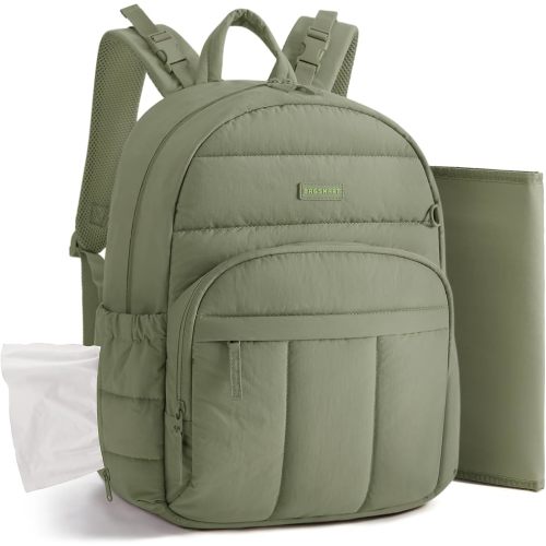 BAGSMART Diaper Bag Backpack, Multi-Pocket Puffy Diaper Bag with Waterproof Changing Pad, Lightweight Stroller-Friendly Diaper Bag with Insulated Pockets, Easy-Access Baby Essential, Green