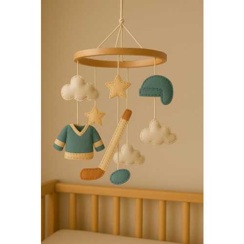 Handmade Ice Hockey Crib Mobile: Felt Nursery Decor