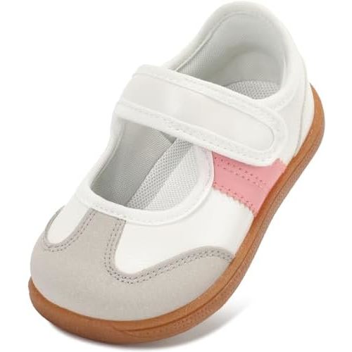 Toddler Girl Mary Jane Classic Sneakers Barefoot Walking Shoes for School with Hook and Loop