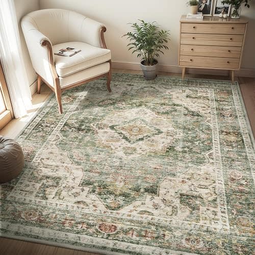 AMOAMI 4x6 Area Rug Bedroom Rug for Living Room, Bedroom, Dining Room, Office - Green