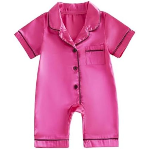 Biayxms Newborn Baby Boy Girl Silk Pajamas Romper Shorts Sleeve Button Down Satin One Piece Onesie Pjs Infant Sleepwears