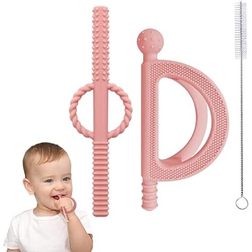 2 Packs Baby Teether Tubes Toys 6-12 Months,Food Grade Silicone Teething Relief Toys for 0-6,12,18 Months Infant,Silicone Chew Toys for Baby