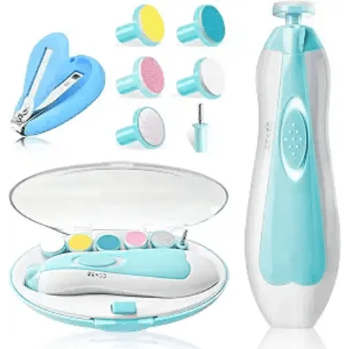 Baby Nail Trimmer Electric,Safe Baby Nail Manicure Set with Nail Clippers,Toes Fingernails Care Trim Polish Grooming Kit for Newborn Kids Adult,Grinding Heads & LED Light