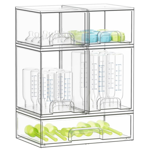 SpaceAid Bottle Storage Organizer Baby - Acrylic Bottles Station Organizer Container, Stackable Clear Drawers for Countertop, Vanity, Bathroom, Cabinet, Pantry Organization, 5 Pack, 2S2M1L, 15.4" H