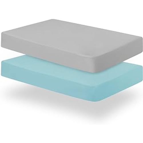 Biloban Crib Sheets Fitted, 2 Pack Crib Sheet Fits for Standard Crib Mattress, Neutral Toddler Bed Sheets for Baby Boys and Girl, Grey & Aqua, 52”X 28”