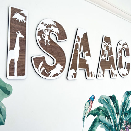 Wooden Safari Name Sign - Personalised Safari Plaque - Custom Name Decor - Safari Nursery Decor - Safari Wall Art - Jungle Theme Bedroom