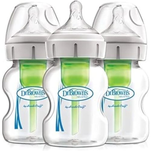 Dr. Brown's Anti-Colic Options+ Wide-Neck Glass Baby Bottle, 5 oz, 3-Pack