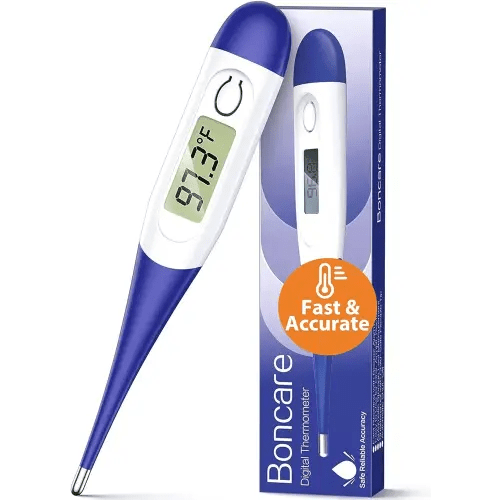 Boncare 10 Seconds Digital Thermometer for Adults and Kids - Accurate & Safe Rectal Thermometer for Baby with Fever Alarm, Oral Thermometer FSA HSA Eligible (Dark Blue)