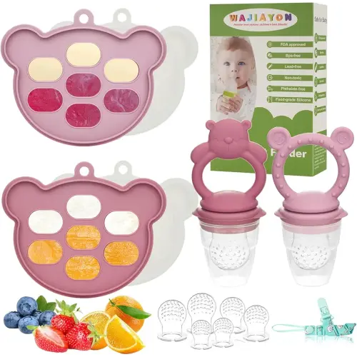 Baby Breastmilk Popsicle Molds & Baby Fruit Feeder (6 Pack), WAJIAYON Infant Food Freezer Tray Storage Containers, Silicone Teething Pacifier Feeder and Teether for Babies