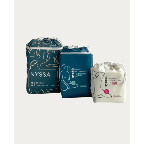 Organic Postpartum & Period Pads Trio – Premium Postpartum, lighter flow and overnight coverage for birth recovery – Nyssa