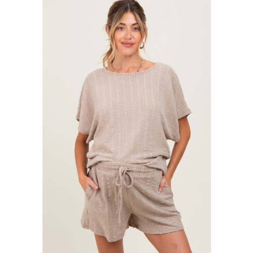 Taupe Textured Knit Dolman Sleeve Top Shorts Maternity Set – PinkBlush