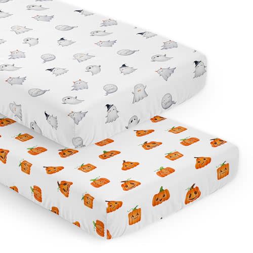 Sweet Jojo Designs 2-Piece Baby Crib Sheets Set (Halloween Ghosts & Pumpkins) for Boys or Girls, Infant Nursery, Toddler Room - Standard Size (Ghost, Jack O Lanterns, Festive Holiday, Gender Neutral)