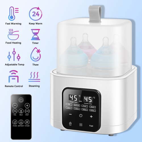 FVLOENG Baby Bottle Warmer,Fast Milk Warmer for Breastmilk,Accurate Temp Control,48H Thermostat,Portable Bottle Warmers,Fits 4 Bottles,Milk Warmer with Thaw,Sterilizing,Heat Food with Remote Control