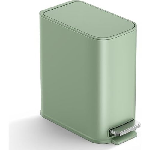 TIPGO Small Bathroom Trash Can with Lid Soft Close,1.3 Gallon, Green