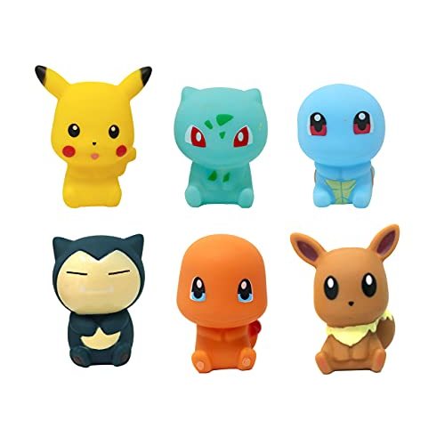 Pọkémọn Squeaking Bath Toy Bundle (Pikachu, Bulbasaur, Squirtle, Snorlax, Charmander, and Eevee)