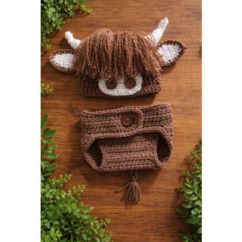 Highland Cow Baby Hat and Diaper Cover, Photo Prop