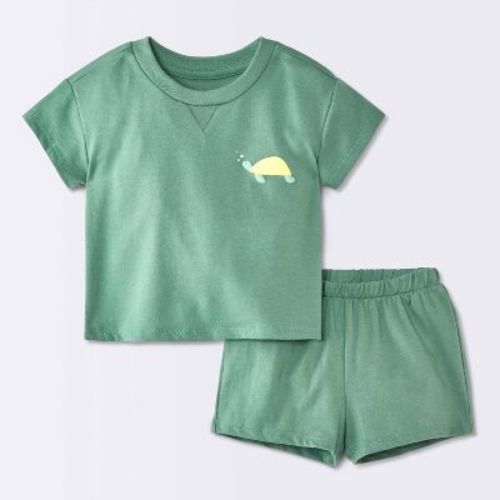 Baby Boys' 2pc Turtle Graphic T-Shirt and Shorts Set - Cloud Island™ Green 6-9M