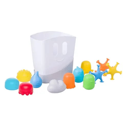 Ubbi Baby Bath Time Essential Gift Set, Stand Up Draining Bath Toy Bin, Dishwasher Safe, White