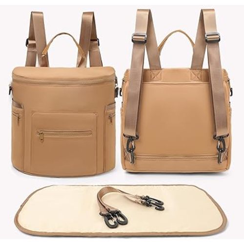 miss fong Neoprene Diaper Bag Baby Diaper Bag Large Capacity Neoprene Backpack with Changing Pad Travel Diaper Backpack with 16 Pockets for Mom & Dad-Brown