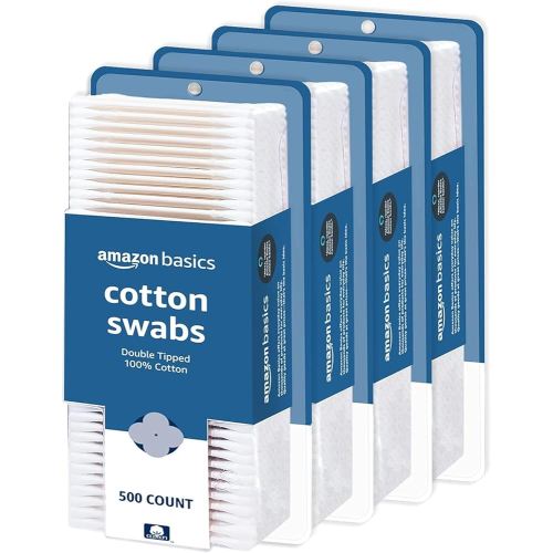 Amazon Basics Cotton Swabs for Personal Hygiene and Baby Care, 2000 Count, 4 Pack of 500 Count