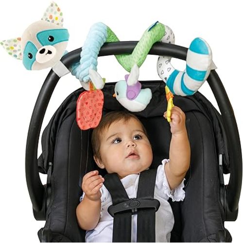 Infantino Spiral Activity Toy - Textured Play Activity Toy for Sensory Exploration and Engagement, Ages 0 and Up, Blue Raccoon