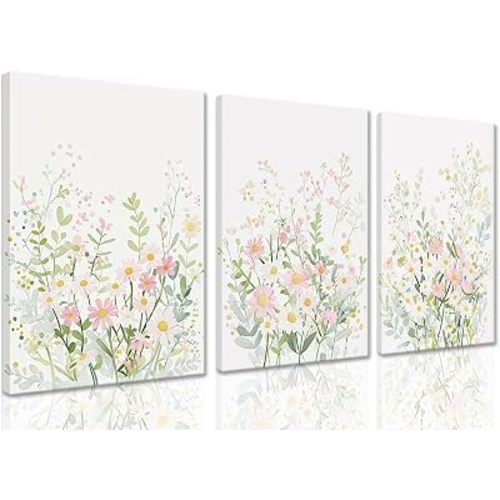 ZQARTZZQ Framed Colorful Wildflower Canvas Wall Art, Floral Wall Art, Watercolor Flower Wall Decor Flowers Pictures Prints Floral Painting Set of 3 for Living Room Girls Bedroom Bathroom