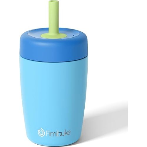 Fimibuke Kids & Toddler Cups Spill Proof, 12 OZ Insulated Sippy Cups for Toddlers Boys Girls, BPA-Free Toddler Straw Tumbler, Stainless Steel Kids Water Bottle with Twist Lids & Silicone Straw, 1 Pack