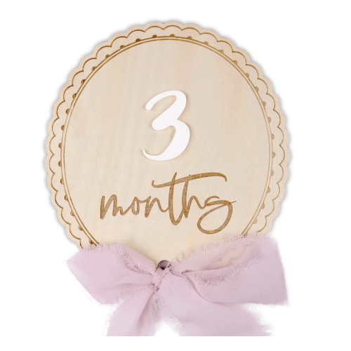 Daisy 3D Baby Monthly Milestone, Wooden Baby Milestone Signs, Monthly Milestone Wood Discs, Baby Milestone Discs (Ribbon)