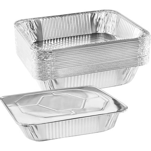 NYHI 9x13 Disposable Aluminum Foil Pans With Lids Large Half Size Deep Steam Pan and Oven Buffet Trays Food Containers for Catering Baking Roasting (25)