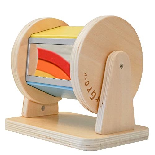 DISCOVERGRO Montessori Wooden Rainbow Spinning Drum | Baby Toy 3 Months - 2 Years Old + | Educational Toys for Early Development