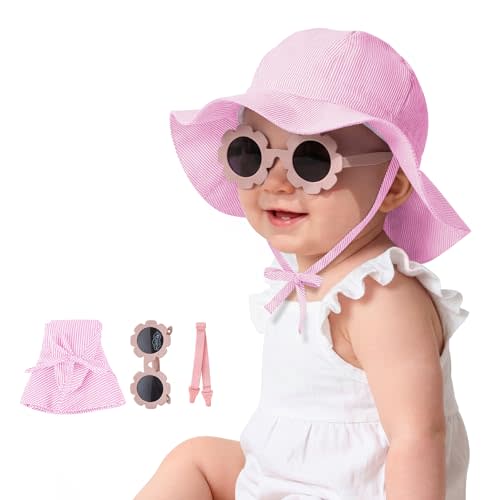 Durio Baby Sun Hat and Sunglasses - UPF50+ Sun Protection Hat for Boy Girl, Wide Brim Summer Beach Hats for Newborn Toddler