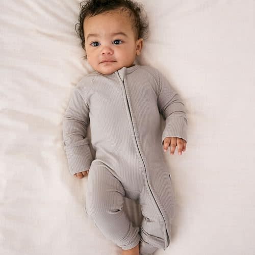 Little Sleepies Newborn Pajamas for Baby Boys & Girls, Viscose from Bamboo, 2-Way Zipper PJs, Dove Gray Ribbed, Newborn